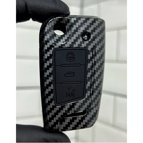 Volkswagen Golf 7 Golf 7,5 Tiguan Polo T-roc T-cross Seat Skoda Sustalı Karbon Anahtar Koruma Kılıfı Siyah