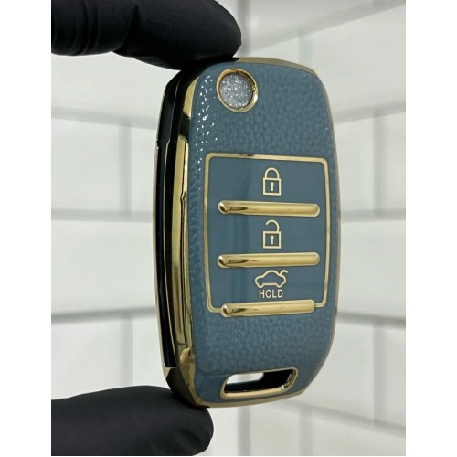 Kia Sorento Sportage Picanto Cerato Soul Rio Ceed 3 Buton Sustalı Nano Anahtar Kılıfı Gri Gold Renk