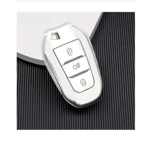 Peugeot 208 308 508 2008 3008 5008 Rifter Nano Anahtar Kılıfı Beyaz Gümüş Silver Renk Far Açmalı
