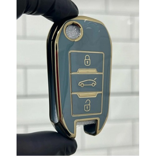 Peugeot 208 301 307 308 508 2008 3008 Partner Van Sustalı Anahtar Kılıfı Gri Gold Renk