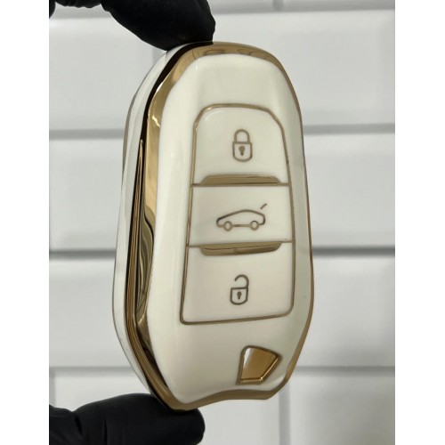 Toyota Proace City 3 Buton Nano Anahtar Koruma Kılıfı Sustasız Beyaz Gold Altın Renk 
