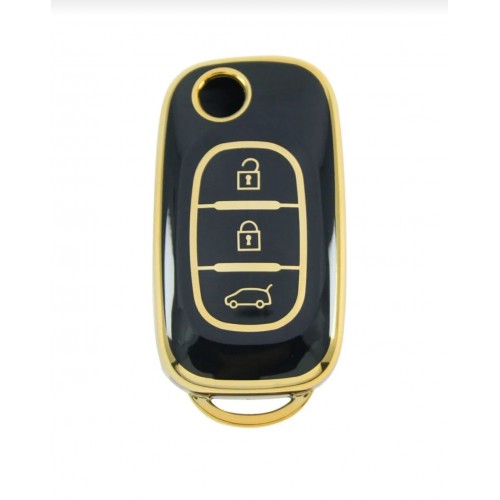 Renault Megane 3 Fluence 3 Buton Sustalı Nano Anahtar Kılıfı Siyah Gold Altın Renk