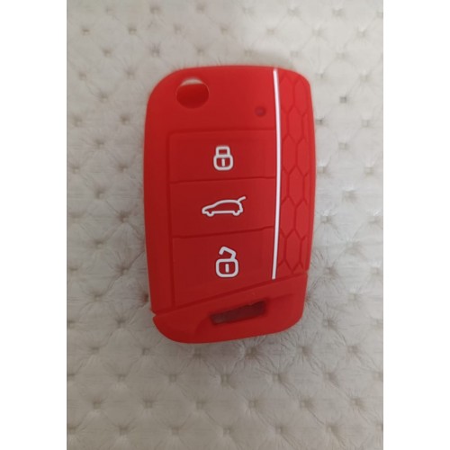 Volkswagen Golf 7 Tiguan Polo T-roc T-cross Seat Skoda Sustalı Petek Desenli Anahtar Kılıfı Kırmızı Beyaz