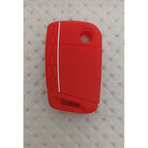 Volkswagen Golf 7 Tiguan Polo T-roc T-cross Seat Skoda Sustalı Petek Desenli Anahtar Kılıfı Kırmızı Beyaz
