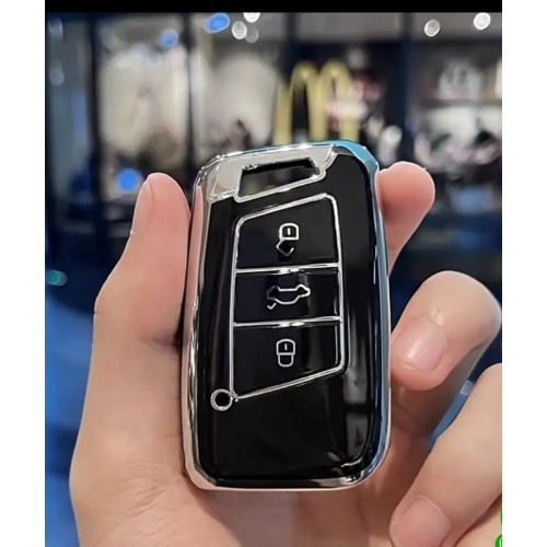 Volkswagen Passat B8 Smart Siyah Oto Anahtar Kumanda Kabı Kılıfı Nano Siyah Gümüş Silver Renk