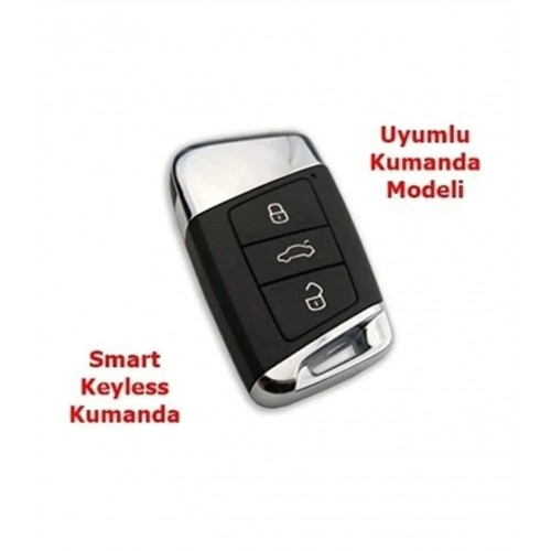 Volkswagen Passat B8 Smart Siyah Oto Anahtar Kumanda Kabı Kılıfı Nano Siyah Gümüş Silver Renk